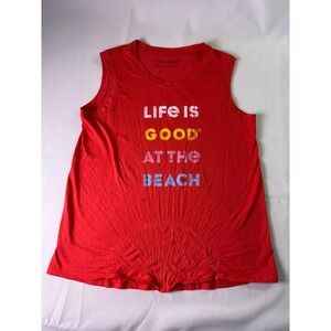 Life is Good Womens Muscle Tank Top Red Beach Graphic Twist Front Medium NWT